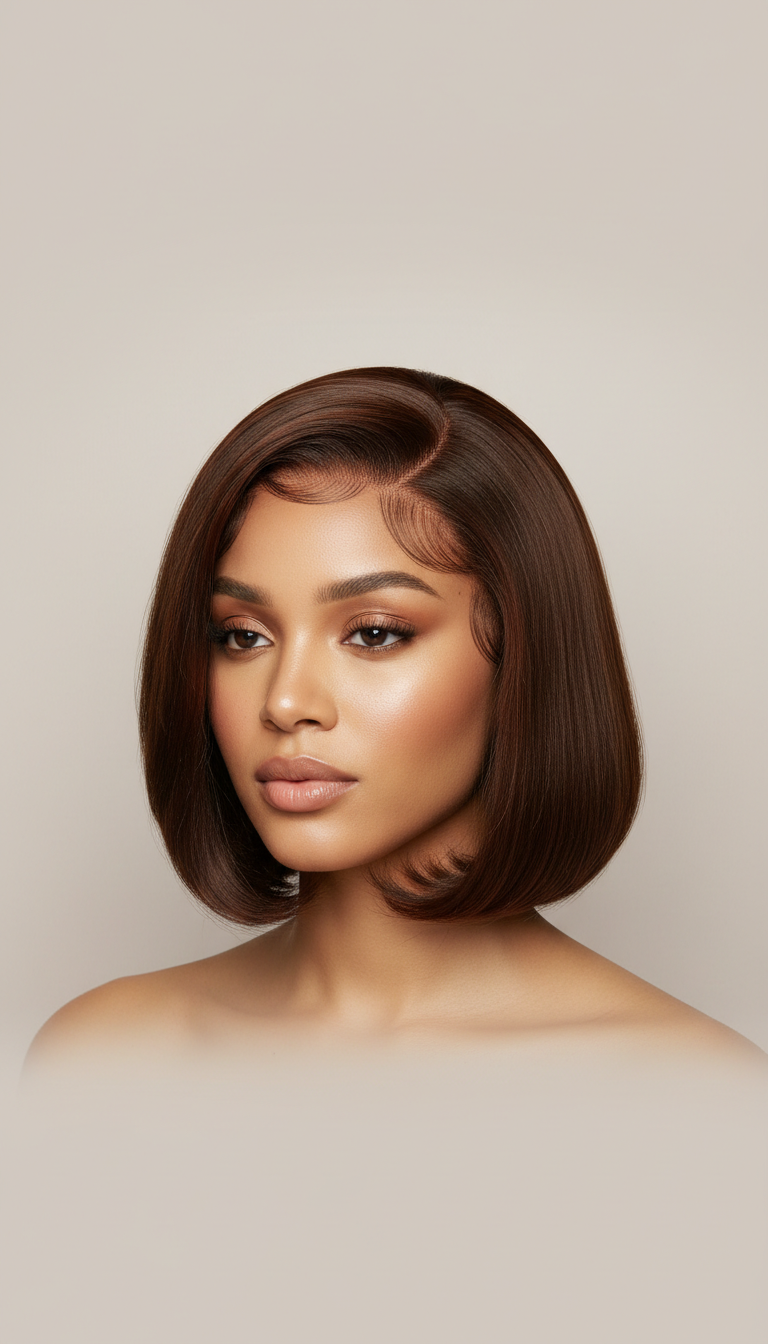 Short bob glueless wig, chestnut brown