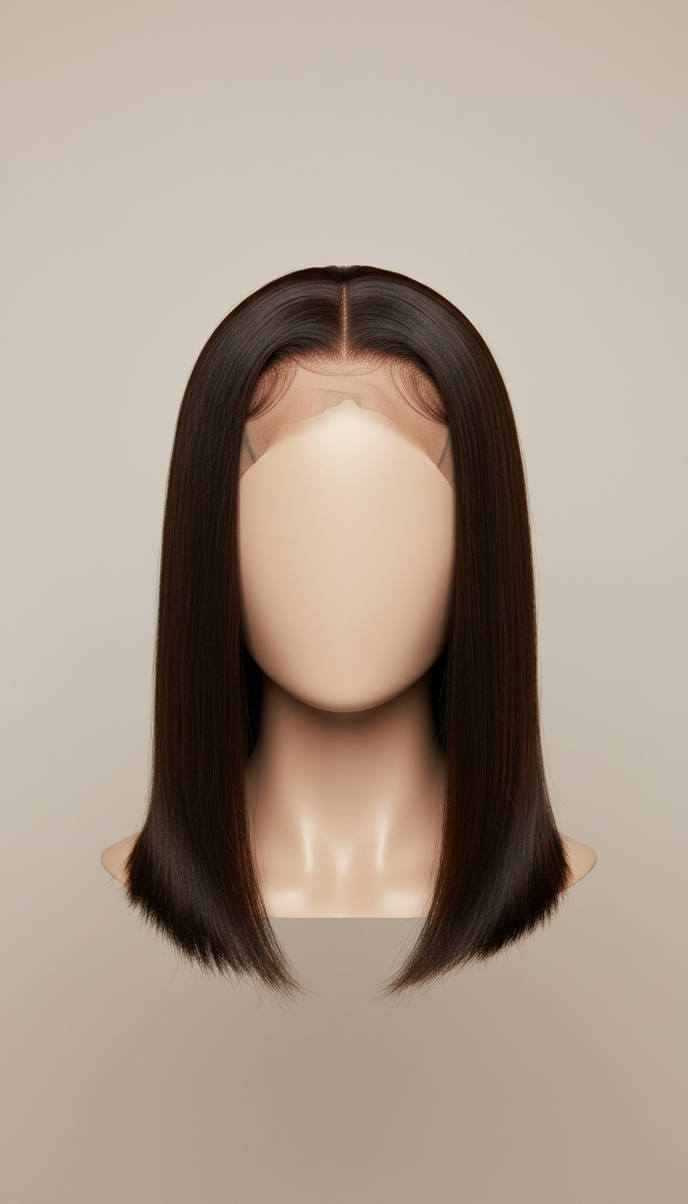 Shoulder-length straight wig, deep brown