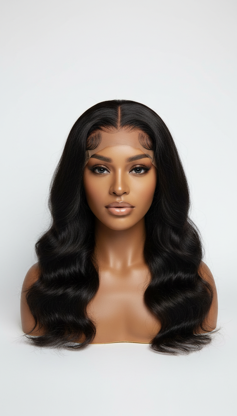 Body wave glueless wig, natural black